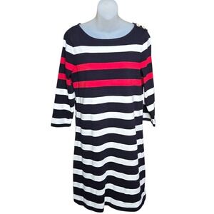 Lands End Womens Nautical Striped Dress Size M Coastal Career Resort Vacation